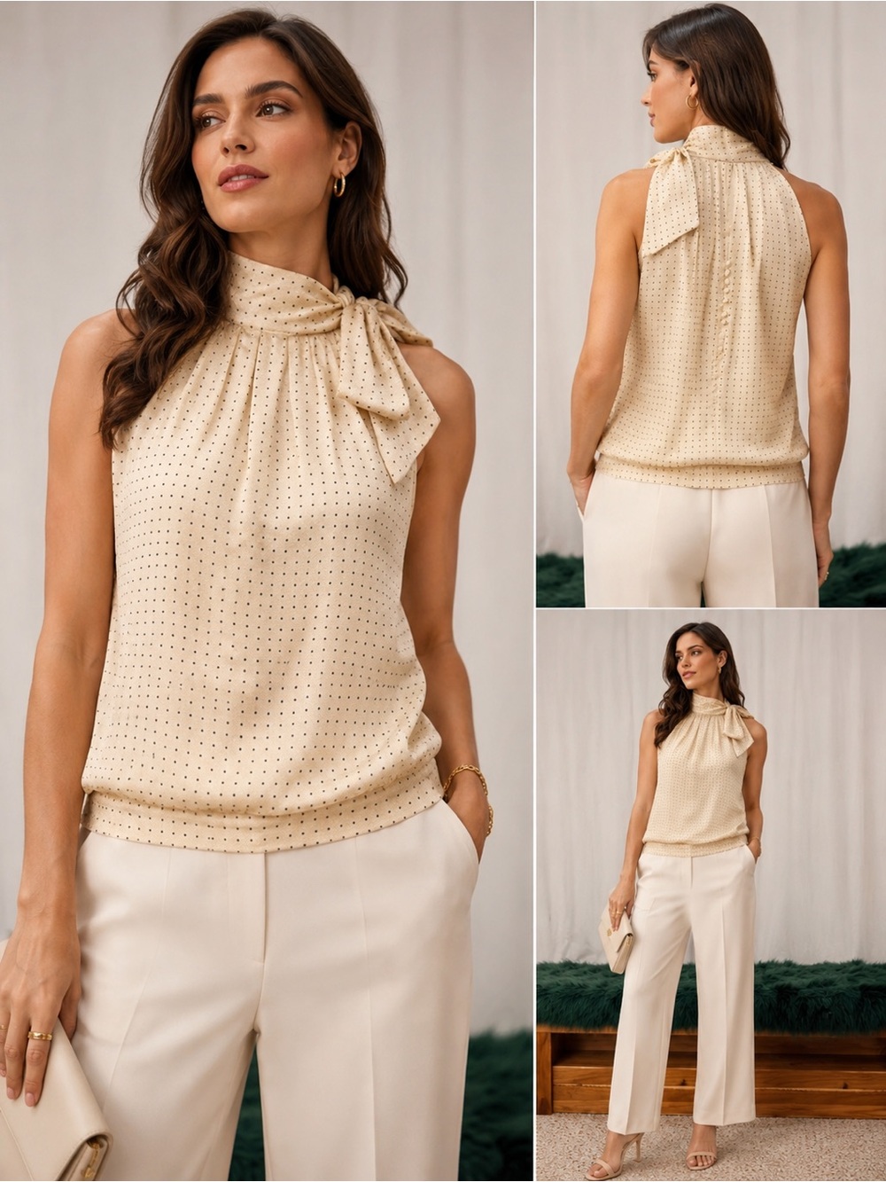 Ted Baker Silk Pleated Dot Tank Top Ivory - 4